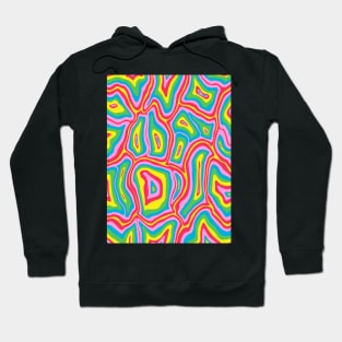 Abstract Retro Liquid Marble Swirl, Red Pink Blue Green Yellow Hoodie